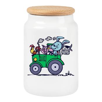 Farming Farm Tractor Commercial Vehicle Vehicle - Cookie Jar with Wooden Lid - white - Front