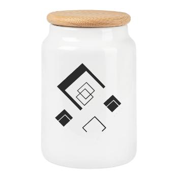 geometrische designs, Rauten schwarz weiß - Keksdose mit Holzdeckel - Weiß - Vorne
