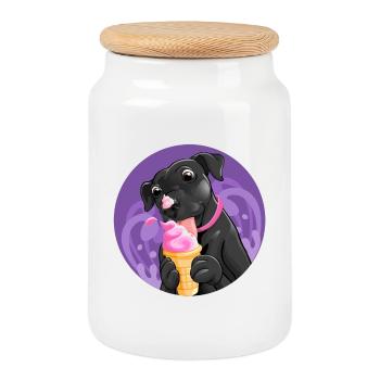 Gourmet puppy pink cream - Cookie Jar with Wooden Lid - white - Front