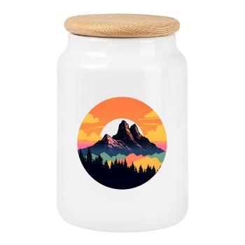 Montagne pittoresque - Boîte à biscuits avec couvercle en bois - blanc - Devant