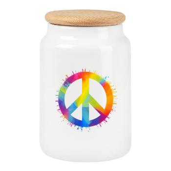 Regenbogen Peace - Keksdose mit Holzdeckel - Weiß - Vorne