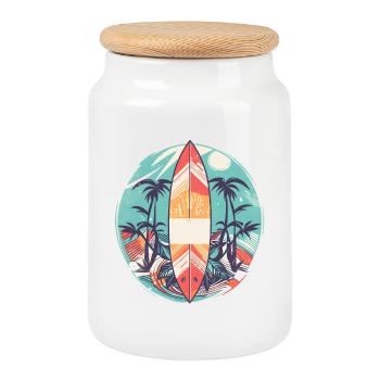 Surfboard - Cookie Jar with Wooden Lid - white - Front