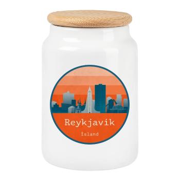 Reykjavík Skyline – Design rétro islandais - Boîte à biscuits avec couvercle en bois - blanc - Devant