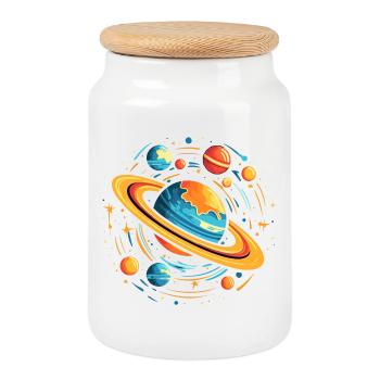 Galaxies spatiales Planètes - Boîte à biscuits avec couvercle en bois - blanc - Devant