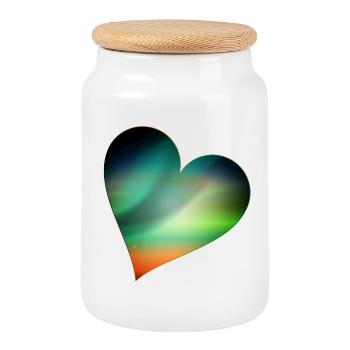 Shining Northern Lights Heart in the firmament - Cookie Jar with Wooden Lid - white - Front