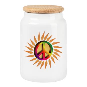 buntes Peace Zeichen für die Festival Saison - Keksdose mit Holzdeckel - Weiß - Vorne