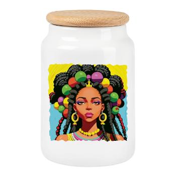 Femme noire avec des dreadlocks - Boîte à biscuits avec couvercle en bois - blanc - Devant