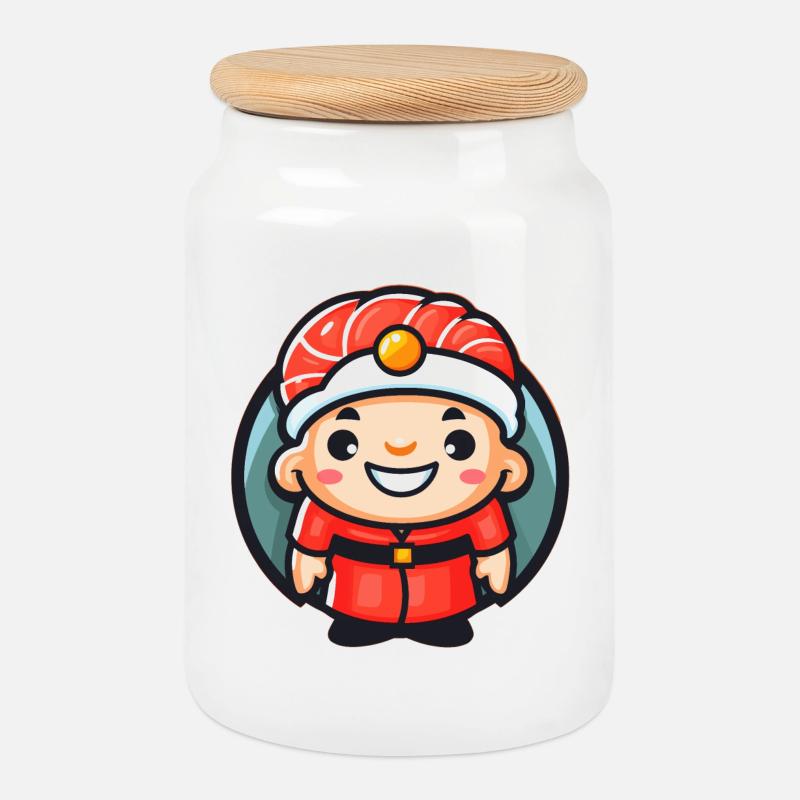 Sushi Chef Mascot - Cookie Jar with Wooden Lid - white