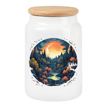 Surreal forest scenery at night - Cookie Jar with Wooden Lid - white - Front