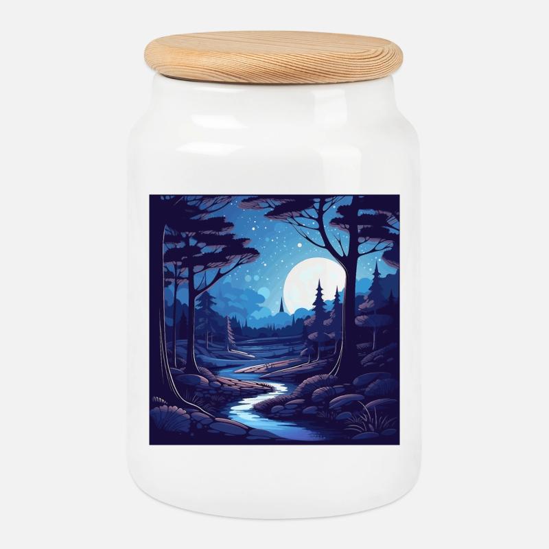 Surreale Wald Landschaft bei Nacht - Keksdose mit Holzdeckel - Weiß