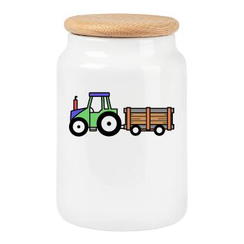 Feld Landwirt Traktor Landmaschinen Bauernhof - Keksdose mit Holzdeckel - Weiß - Vorne