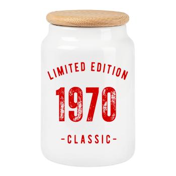 Edition Limitée 1970 Design Rétro - Boîte à biscuits avec couvercle en bois - blanc - Devant