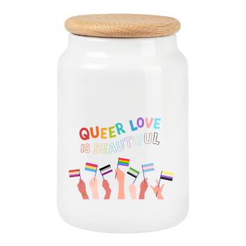 QueerLove est magnifique - Boîte à biscuits avec couvercle en bois - blanc - Devant