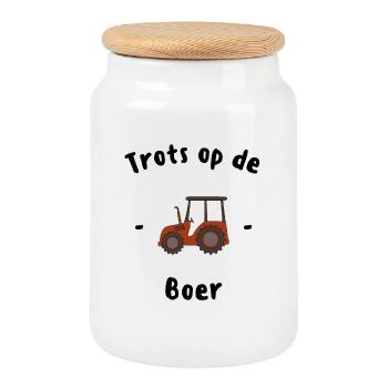 Trots op de boer - Boîte à biscuits avec couvercle en bois - blanc - Devant