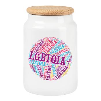 LGBTQIA+ T-Shirt Circle Word Cloud LGBT Gay Pride - Boîte à biscuits avec couvercle en bois - blanc - Devant