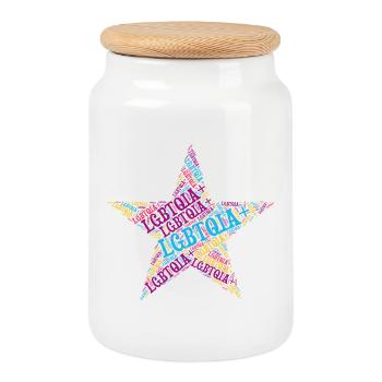LGBTQIA+ Star Word Cloud Lgbt Gay Pride T-Shirt - Boîte à biscuits avec couvercle en bois - blanc - Devant