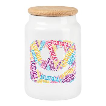 LGBTQIA+ Lächelndes T-Shirt Gesicht Wortwolke Gay Pride - Keksdose mit Holzdeckel - Weiß - Vorne