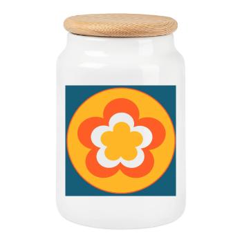 70er Jahre Blume Muster - Keksdose mit Holzdeckel - Weiß - Vorne