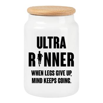 Ultra Runner. When Legs Give Up, Mind Keeps Going. - Cookie Jar with Wooden Lid - white - Front