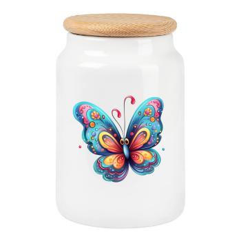 Colorful butterfly with gradient pattern - Cookie Jar with Wooden Lid - white - Front