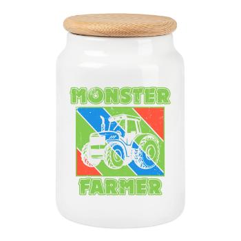 Farm Farmer Vehicle Statement Tractor - Cookie Jar with Wooden Lid - white - Front