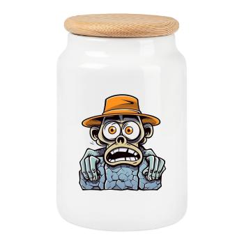 Explorateur mort avec chapeau et regard d’os - Boîte à biscuits avec couvercle en bois - blanc - Devant