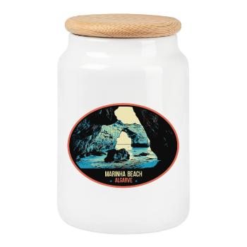 Sea cave in the Algarve explore the hidden beauty - Cookie Jar with Wooden Lid - white - Front