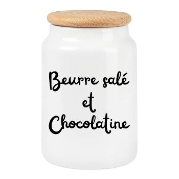 Beurre salé et Chocolatine. Breizh Euskal Herria. - Boîte à biscuits avec couvercle en bois - blanc - Devant