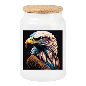 Eagle - Cookie Jar with Wooden Lid - white - Front