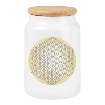 Fleur de Vie Argent - 5ème Dimension - Mandala - Boîte à biscuits avec couvercle en bois - blanc - Devant