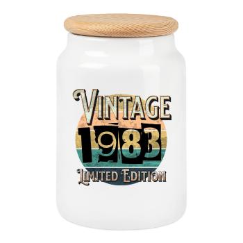 40th Birthday Vintage 1983 Limited Edition - Cookie Jar with Wooden Lid - white - Front