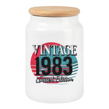 40th Birthday Vintage 1983 Retro Sunset - Cookie Jar with Wooden Lid - white - Front