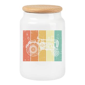Organic Farmer Farmer Commercial Vehicle Tractor Country Air - Cookie Jar with Wooden Lid - white - Front