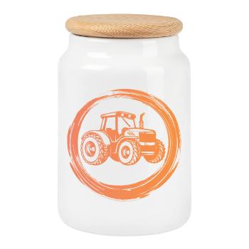 Agricultural Machinery Tractor Organic Farmer Vehicle Farm - Cookie Jar with Wooden Lid - white - Front