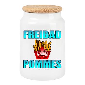 FREIBAD POMMES - SCHWIMMEN - Keksdose mit Holzdeckel - Weiß - Vorne