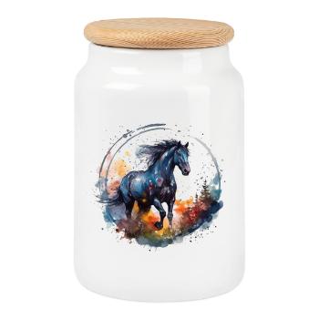 Imprimé de cheval au galop coloré - Boîte à biscuits avec couvercle en bois - blanc - Devant