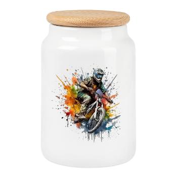 Mountain bikers - Cookie Jar with Wooden Lid - white - Front