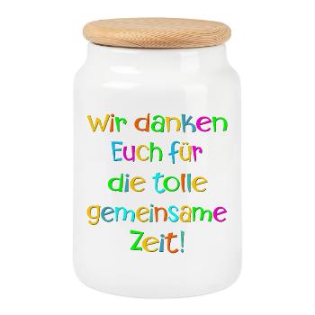 Abschiedssprüche Team - Dankbarkeit ZEIT - Keksdose mit Holzdeckel - Weiß - Vorne