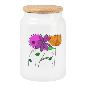 Blumenmotive mit bunten Blumen und Blättern - Keksdose mit Holzdeckel - Weiß - Vorne