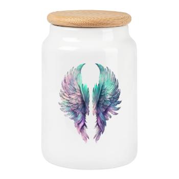 Ailes Pastel Irisées - Boîte à biscuits avec couvercle en bois - blanc - Devant