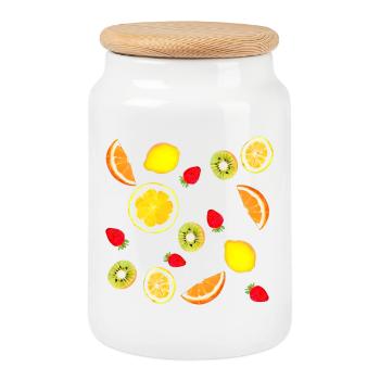 Assortiment de fruits frais - Boîte à biscuits avec couvercle en bois - blanc - Devant