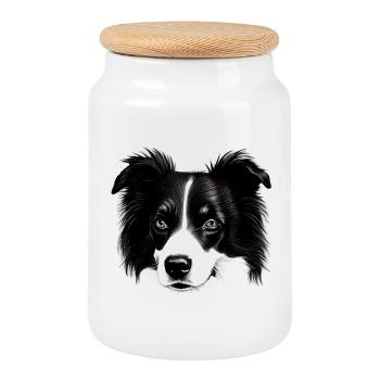 Border Collie Irish Herding Dog - Cookie Jar with Wooden Lid - white - Front