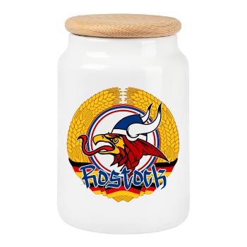 Rostock Rostocker DDR Ährenkranz - Cookie Jar with Wooden Lid - white - Front