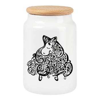 Ornements abstraits de moutons - Boîte à biscuits avec couvercle en bois - blanc - Devant