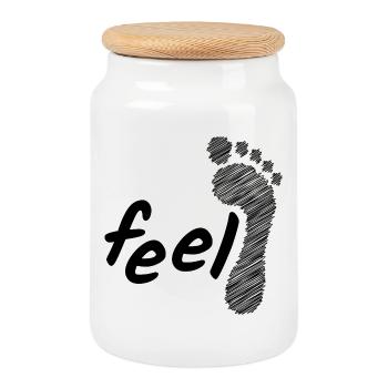 feel barefoot; fühle barfuß; barfuß als Lebensstil - Keksdose mit Holzdeckel - Weiß - Vorne