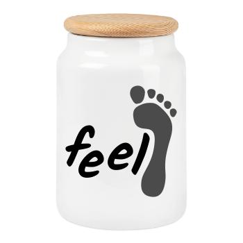 feel barefoot; fühle barfuß (2-farbig) - Keksdose mit Holzdeckel - Weiß - Vorne