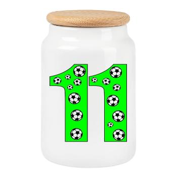 Number 11 - Number ELF FOOTBALL - 11th Birthday - Cookie Jar with Wooden Lid - white - Front