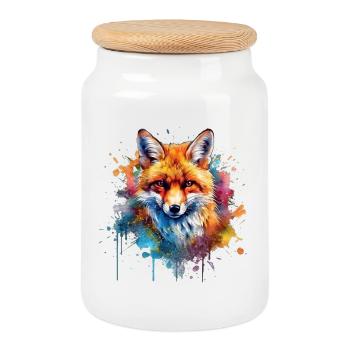 Portrait de renard en couleur explosion - Boîte à biscuits avec couvercle en bois - blanc - Devant