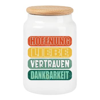 HOFFNUNG SPRÜCHE DANKBARKEIT - LIEBE VERTRAUEN - Keksdose mit Holzdeckel - Weiß - Vorne