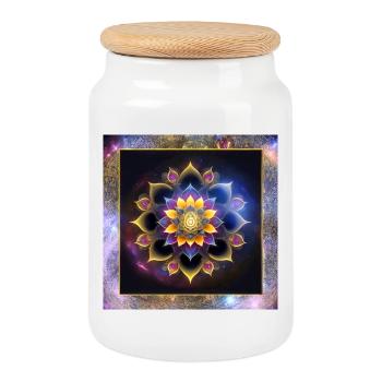 Mandala lotus flower - Cookie Jar with Wooden Lid - white - Front